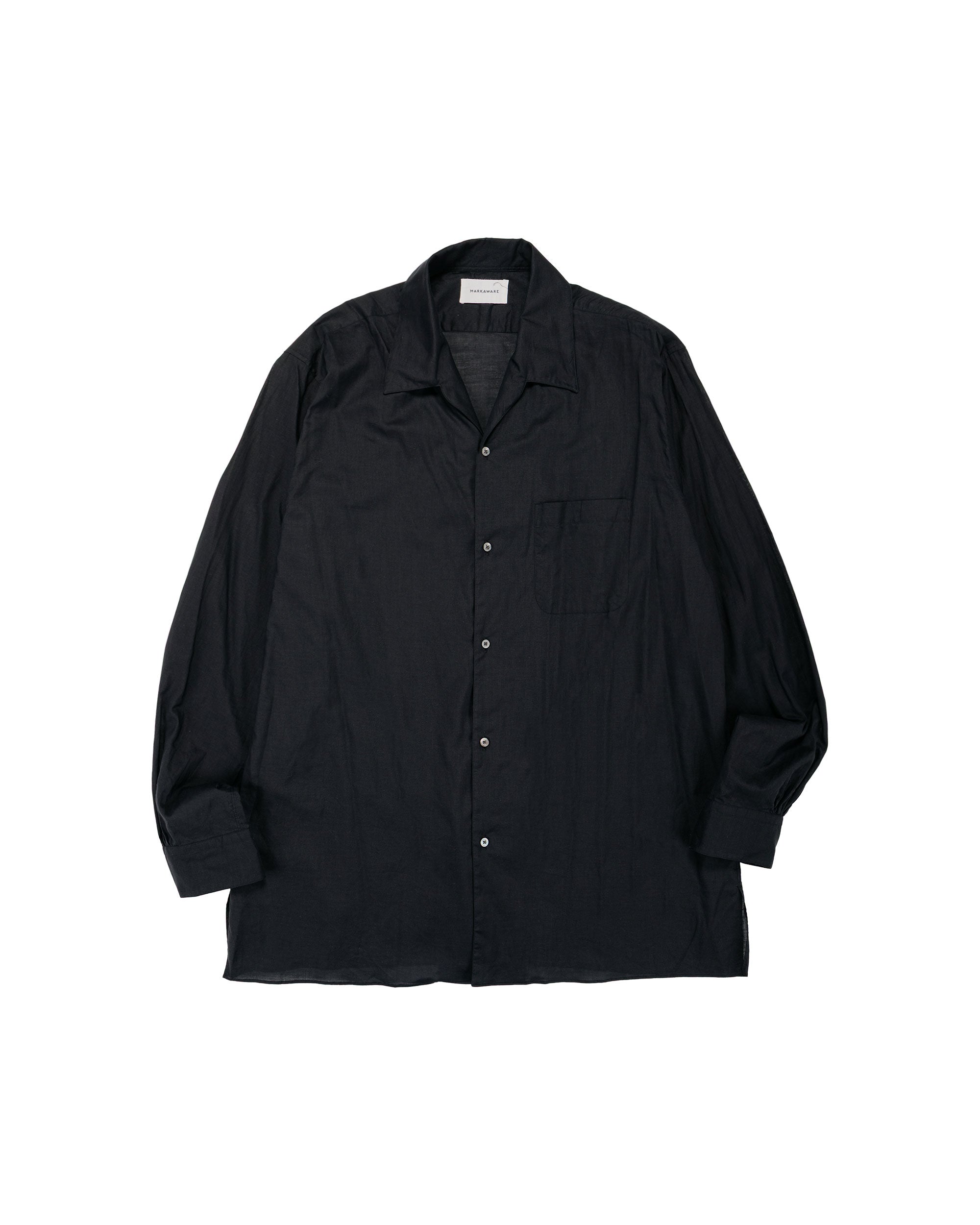 MARKAWARE Italian Open Collar Shirt Organic Cotton 90/1 Lawn Black