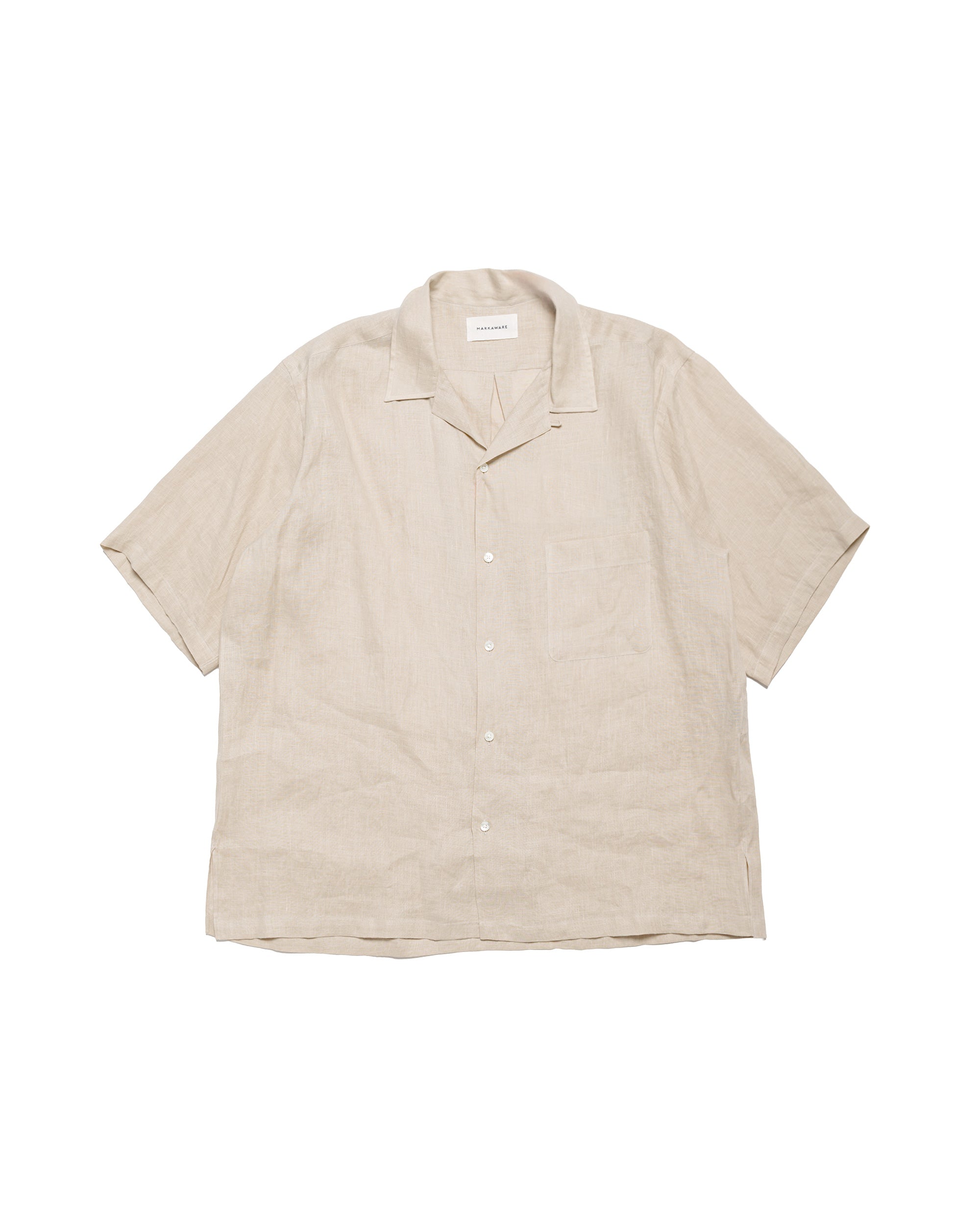 MARKAWARE New Open Collar S/S Shirt Hemp Shirting Taupe