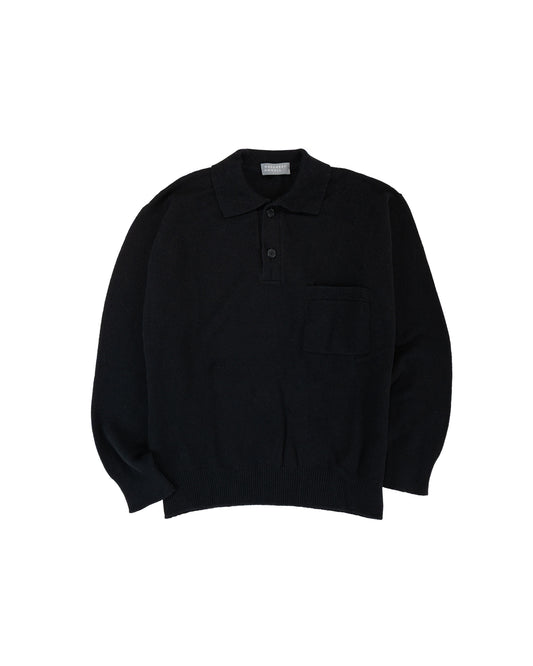 Margaret Howell Seamless Pocket Polo Shirt Merino Cashmere Black