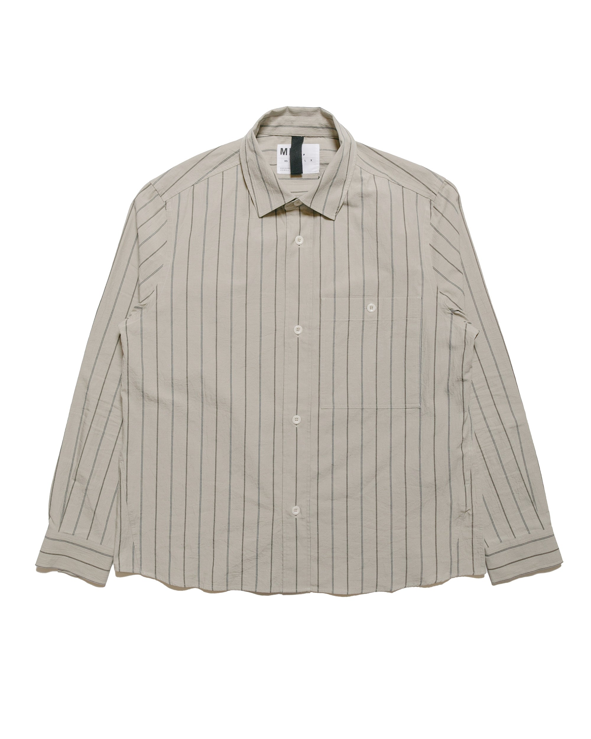MHL Overall Shirt Wide Stripe Cotton Linen Stone/Navy/Bark