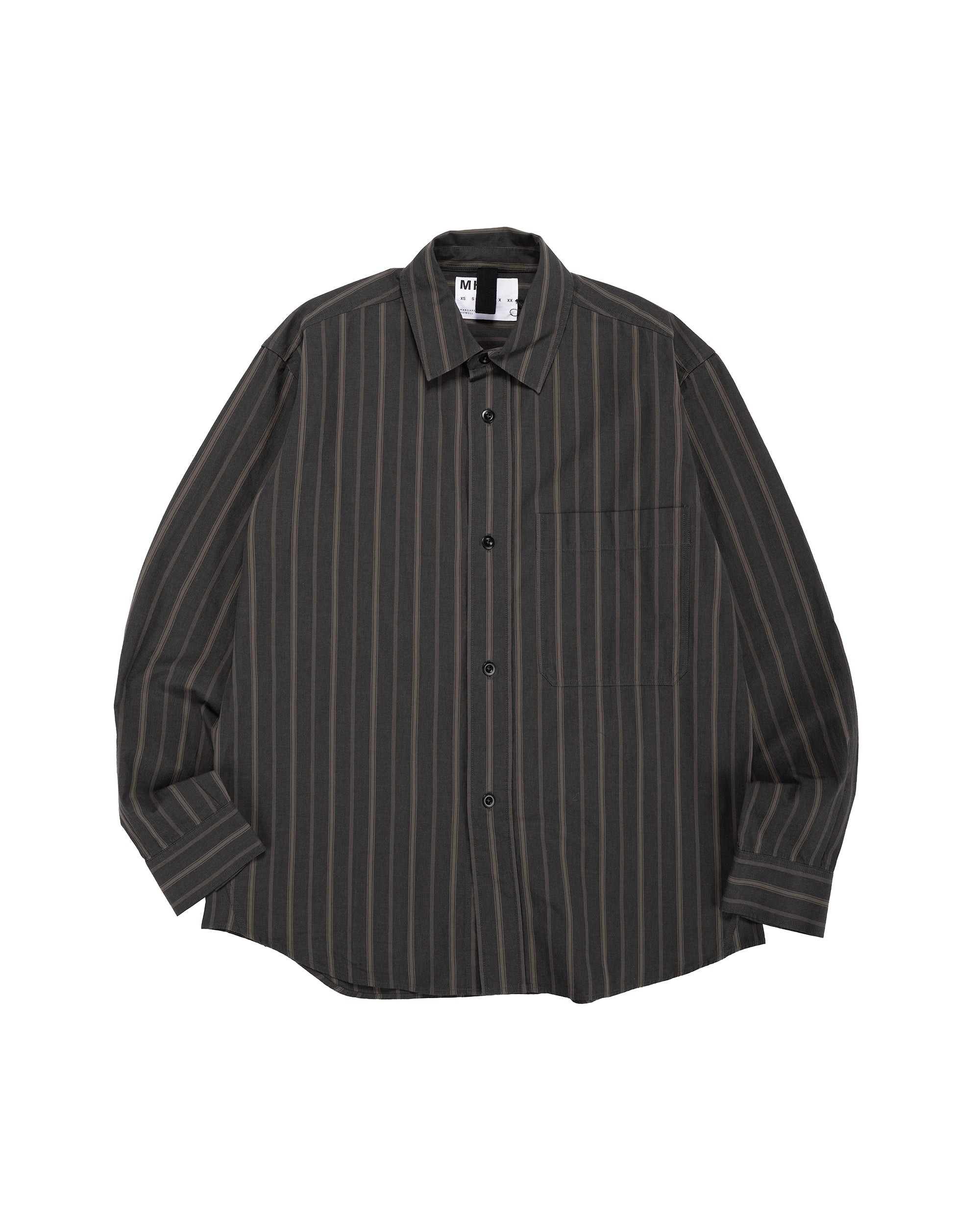 MHL シャツ MHL. ベーシックシャツ ボールドストライプ コットン オフブラック/カーキ