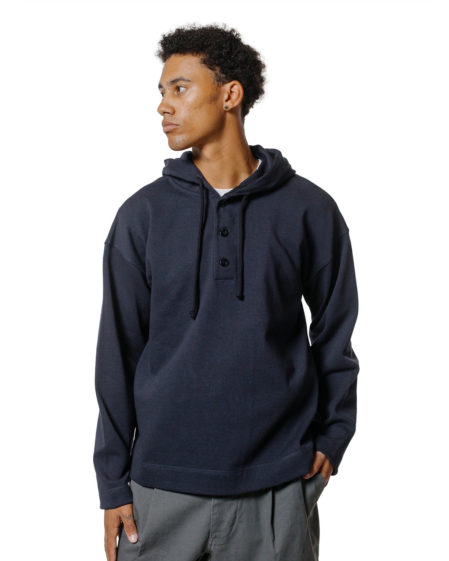 MHL Button Hoodie Open End Jersey Ink