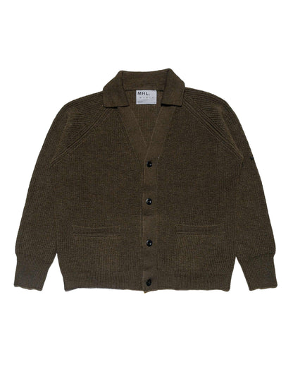 MHL Collared Cardigan Virgin Wool Dark Olive