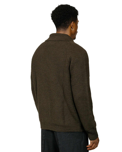 MHL Collared Cardigan Virgin Wool Dark Olive model back