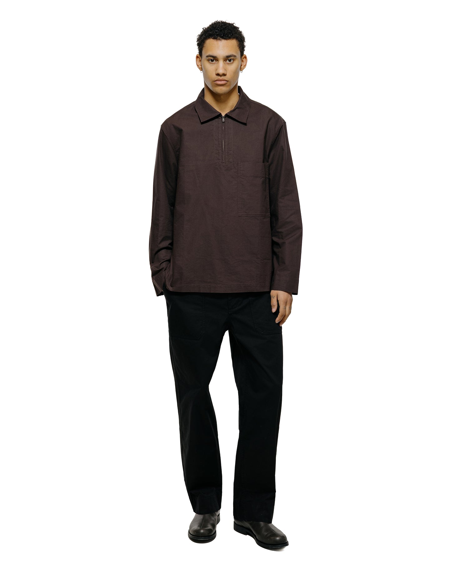 MHL Long Sleeve Half Zip Shirt Cotton Canvas Shirting Earth