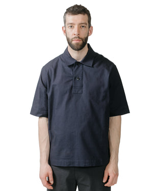 MHL Offset Placket Polo Textured Cotton Ink model front