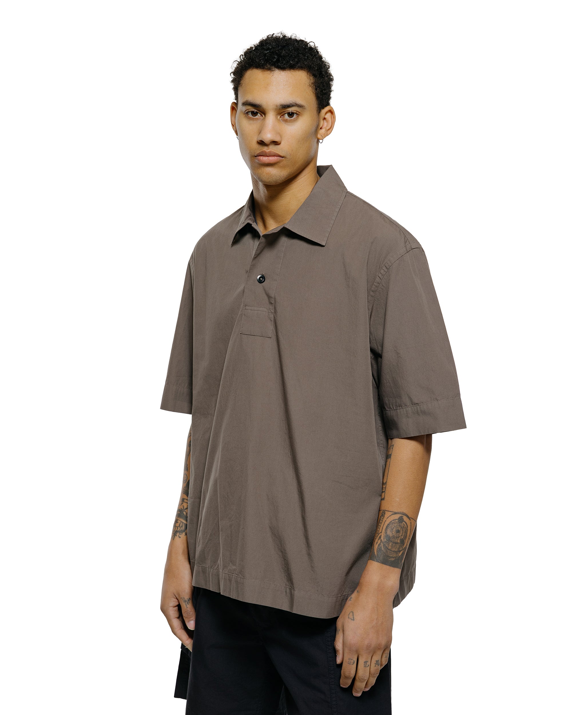 MHL Offset Placket Polo Washed Cotton Poplin Mole