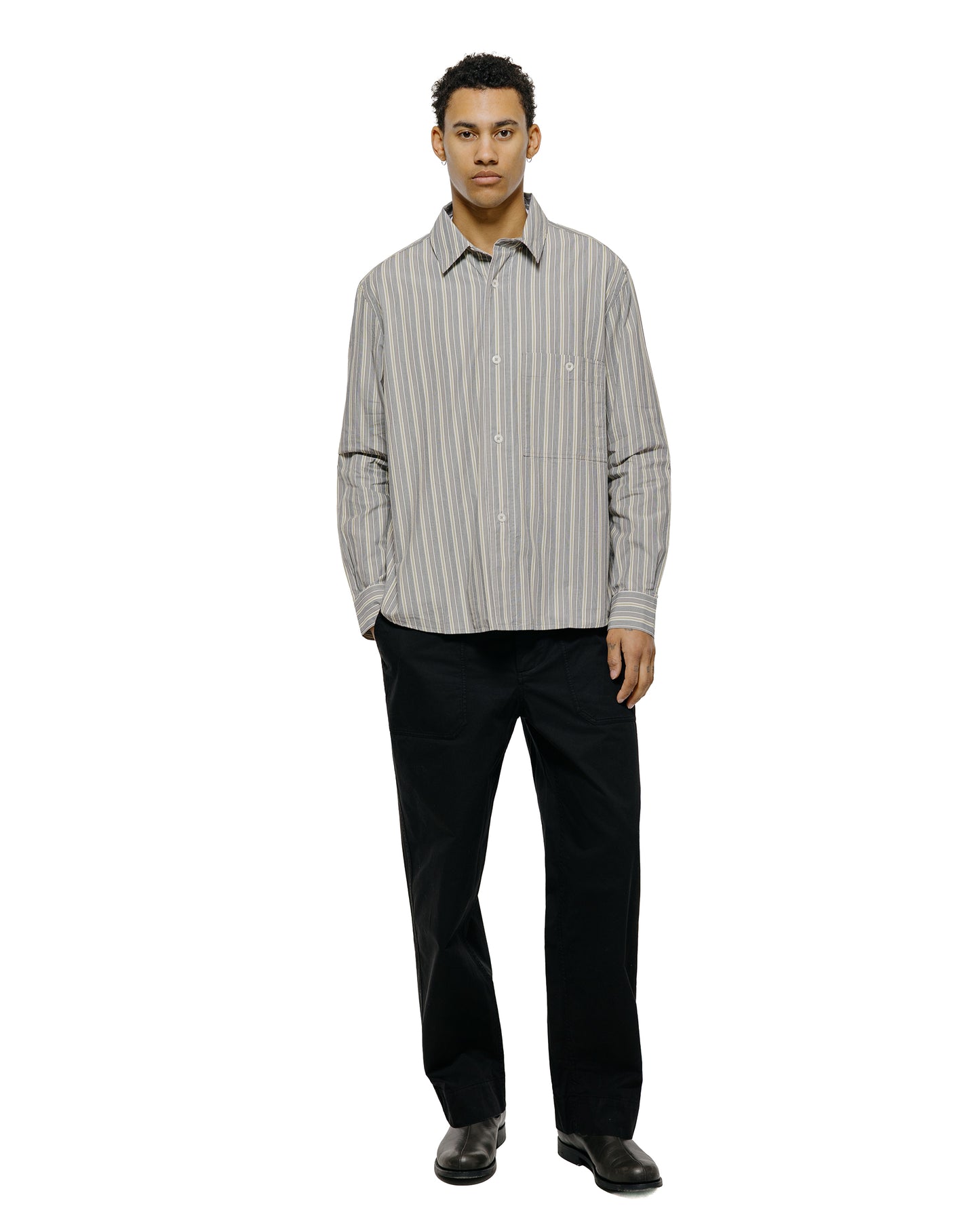 MHL Overall Shirt Pyjama Stripe Cotton Off White/Grey/Zest