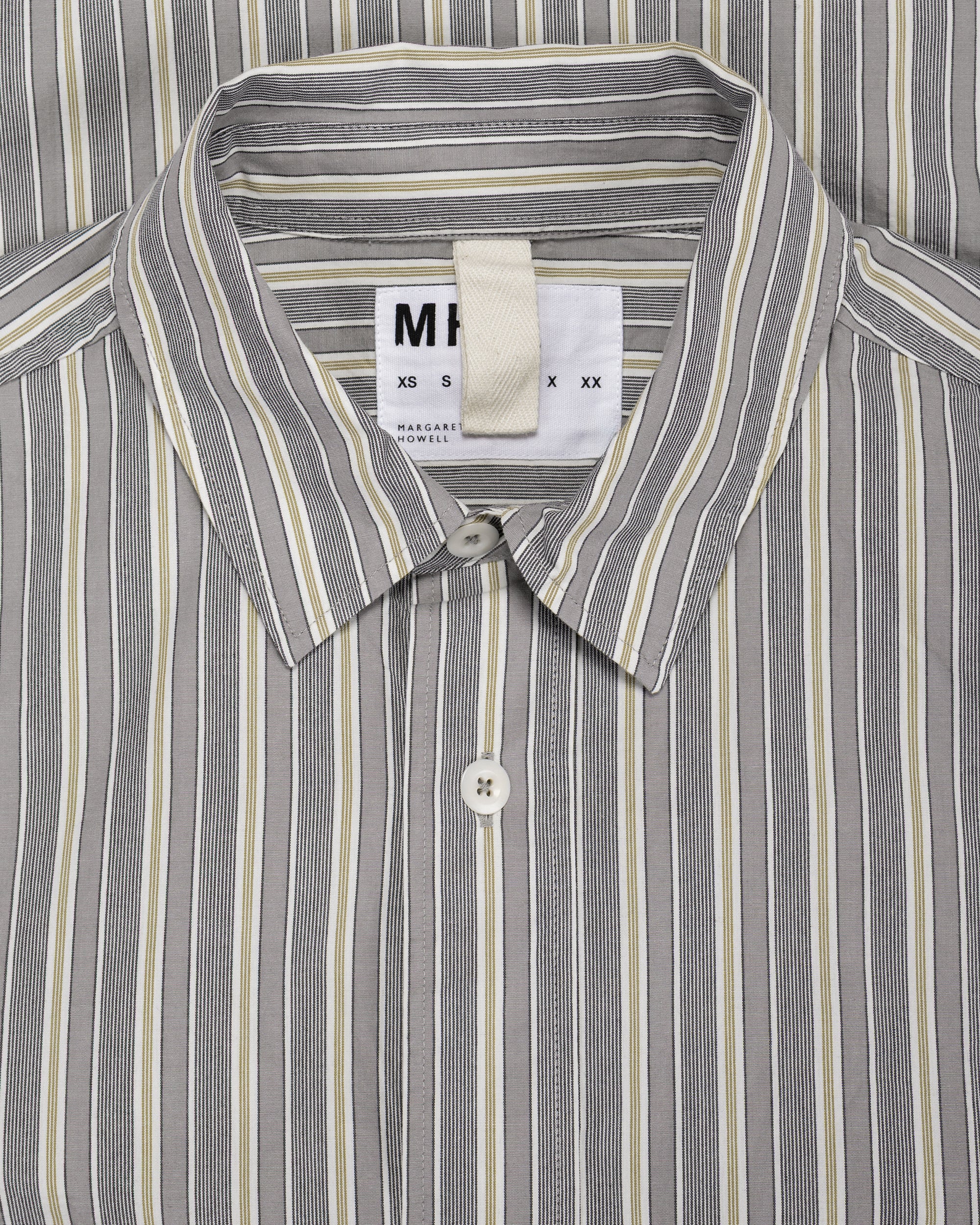MHL Overall Shirt Pyjama Stripe Cotton Off White/Grey/Zest