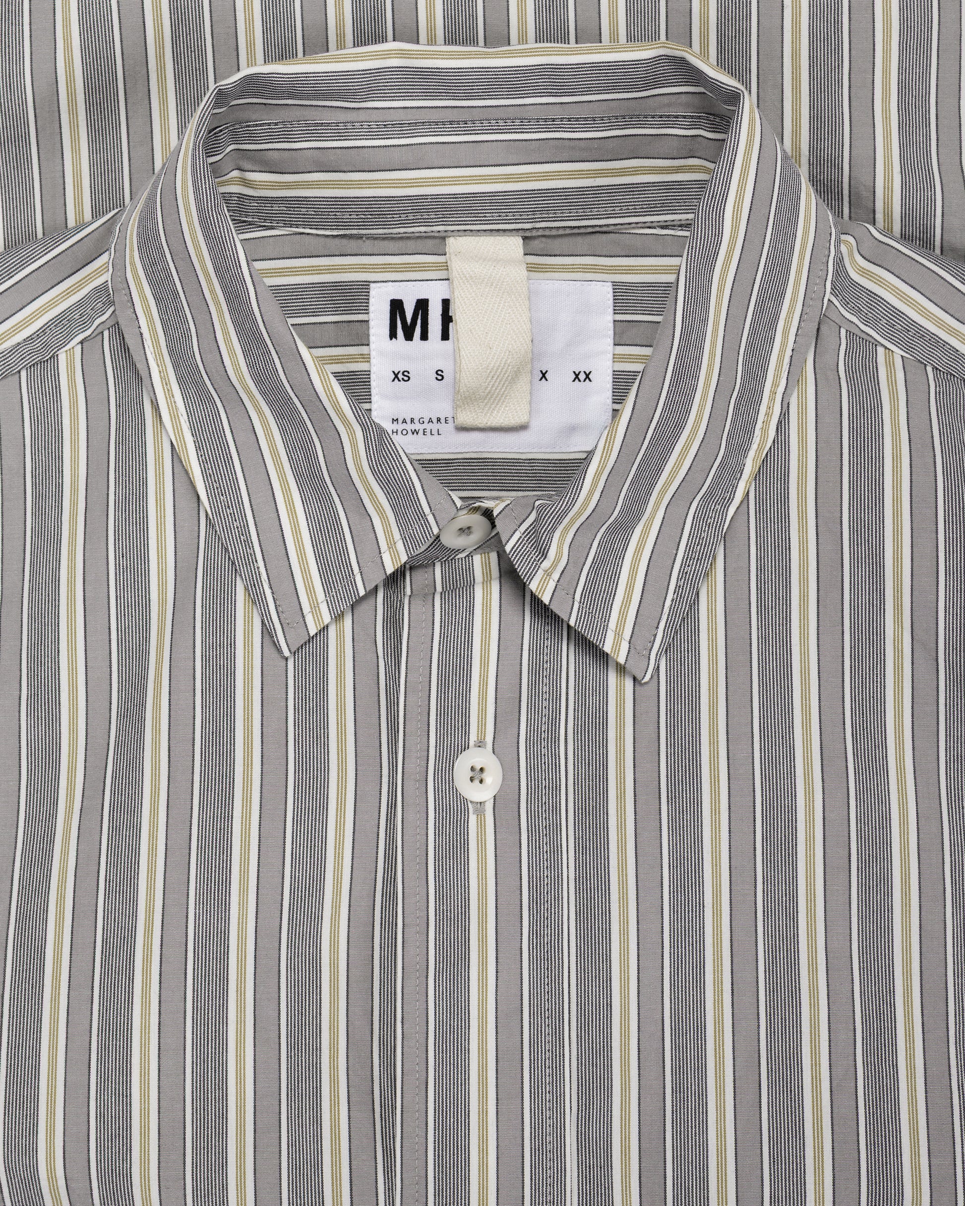 MHL Overall Shirt Pyjama Stripe Cotton Off White/Grey/Zest