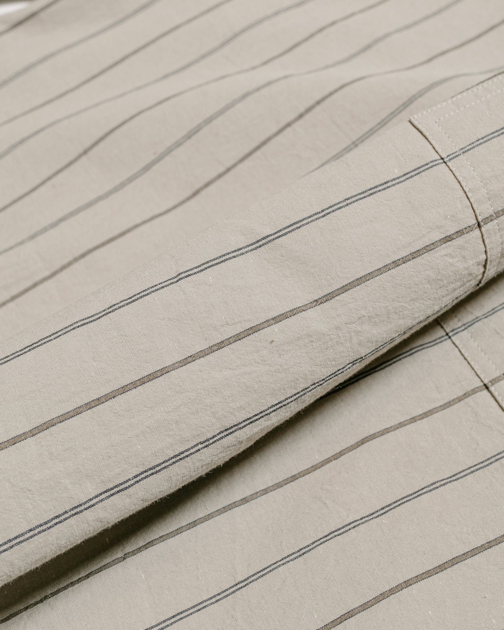 MHL Overall Shirt Wide Stripe Cotton Linen StoneNavyBark fabric