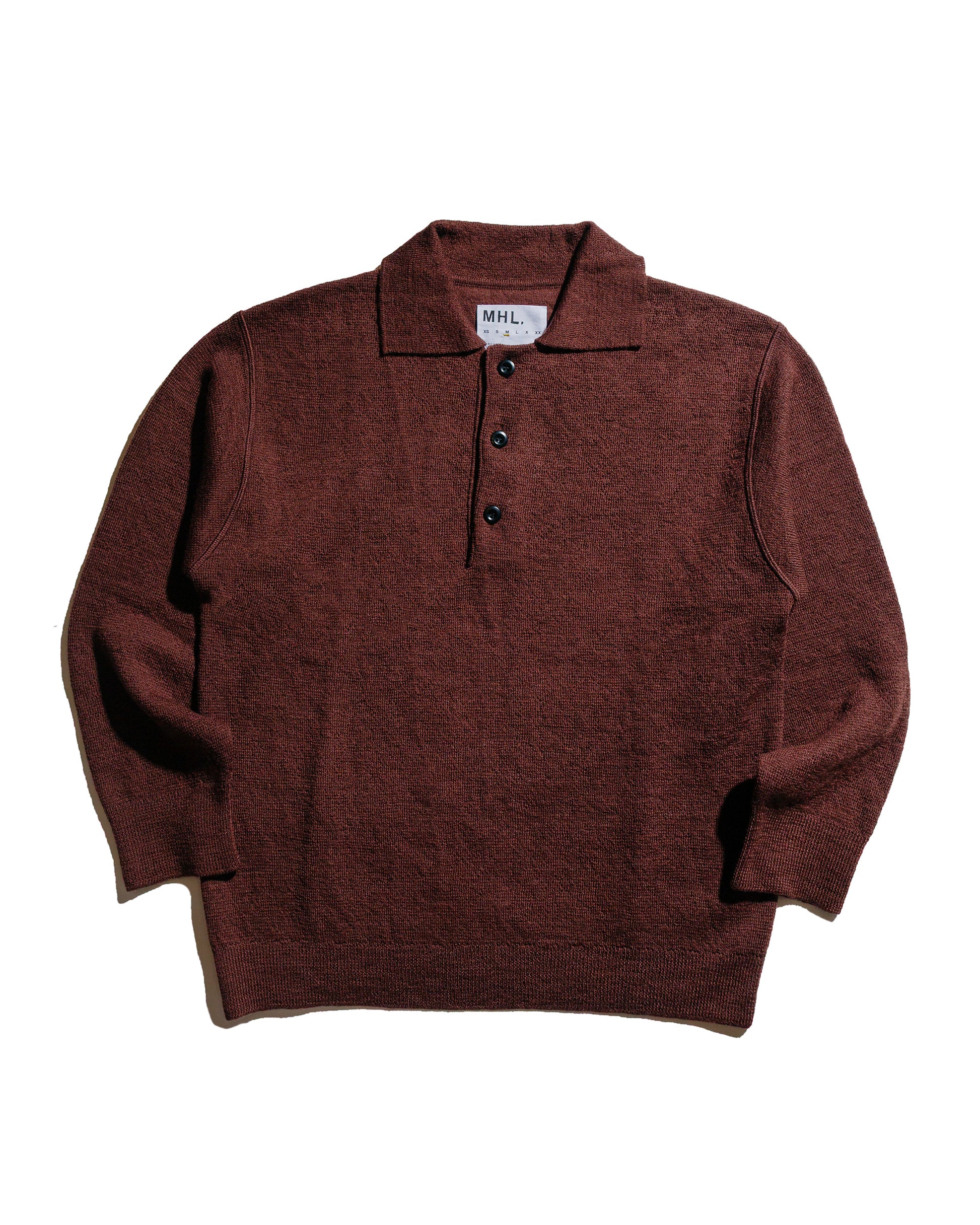 MHL Oversized Knitted Polo Dry Wool Dark Brown