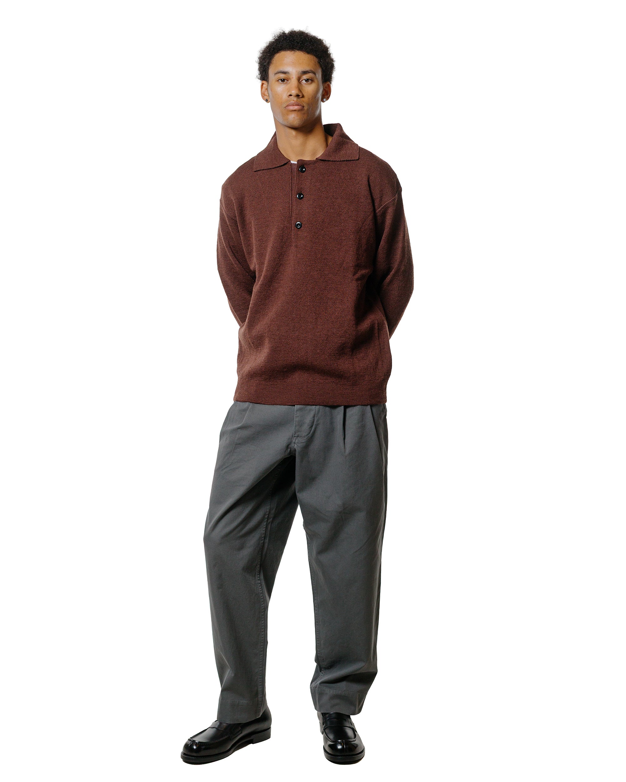 MHL Oversized Knitted Polo Dry Wool Dark Brown