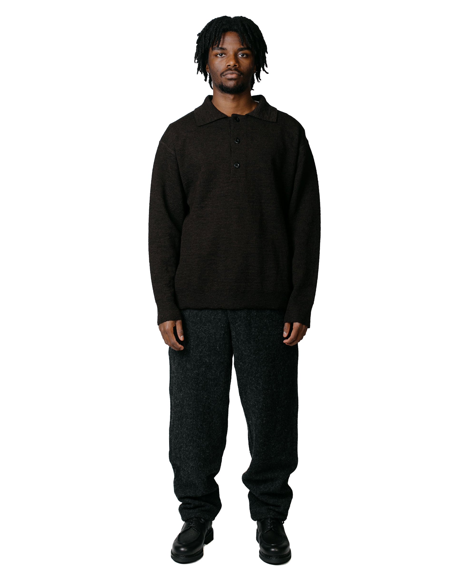 MHL Oversized Knitted Polo Dry Wool Ebony model full