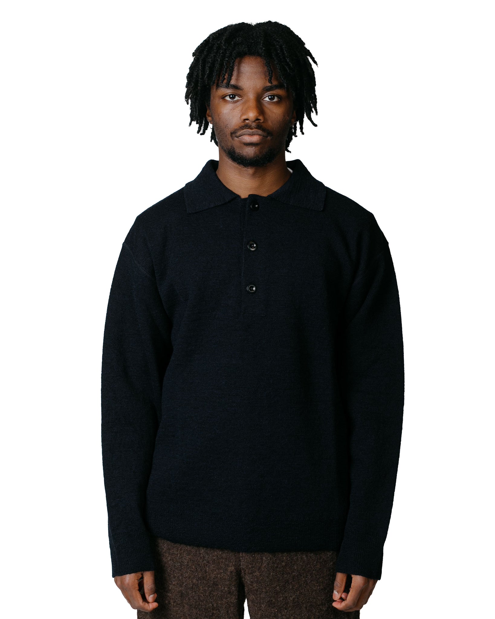 MHL Oversized Knitted Polo Dry Wool Ink model front