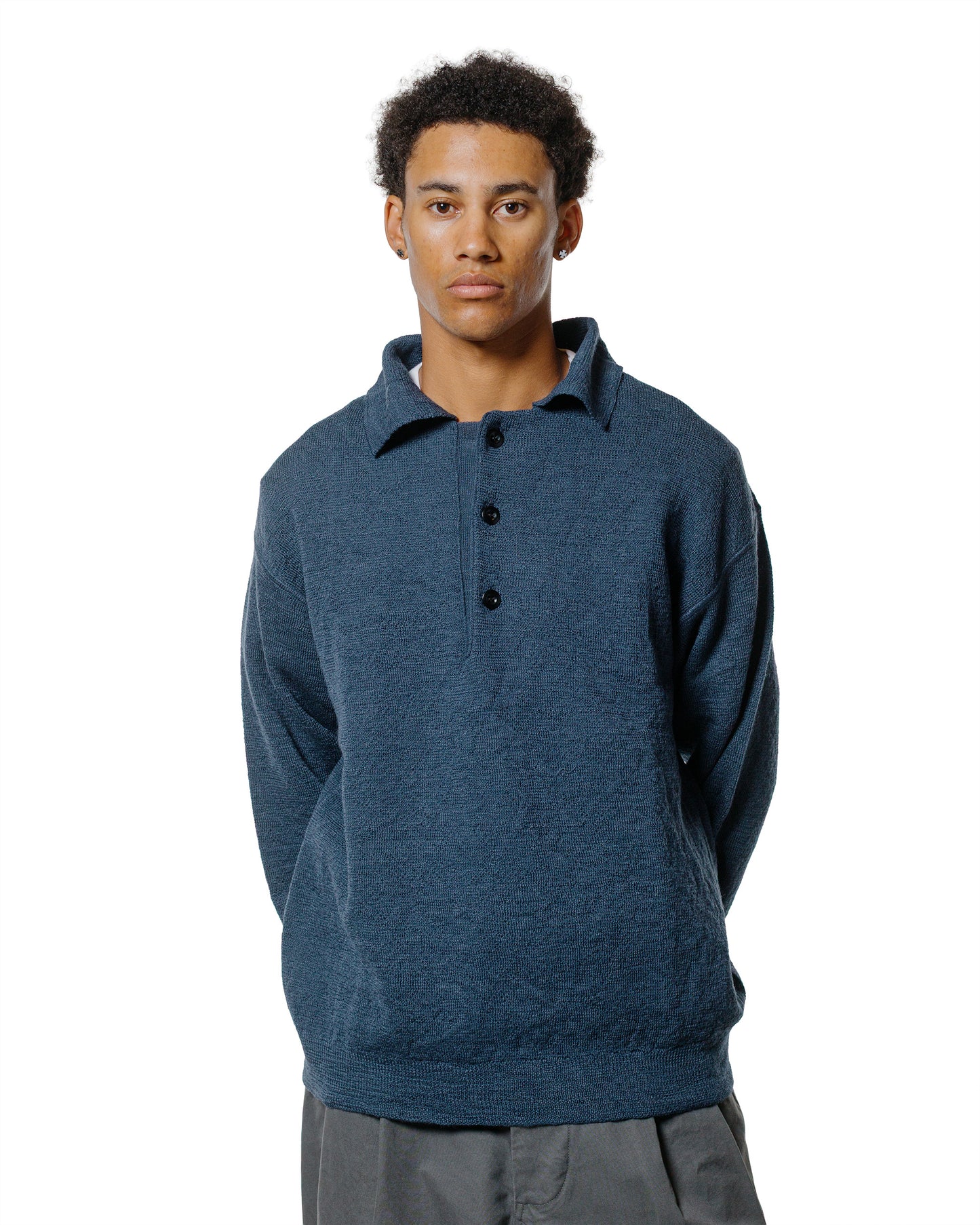MHL Oversized Knitted Polo Dry Wool Uniform Blue