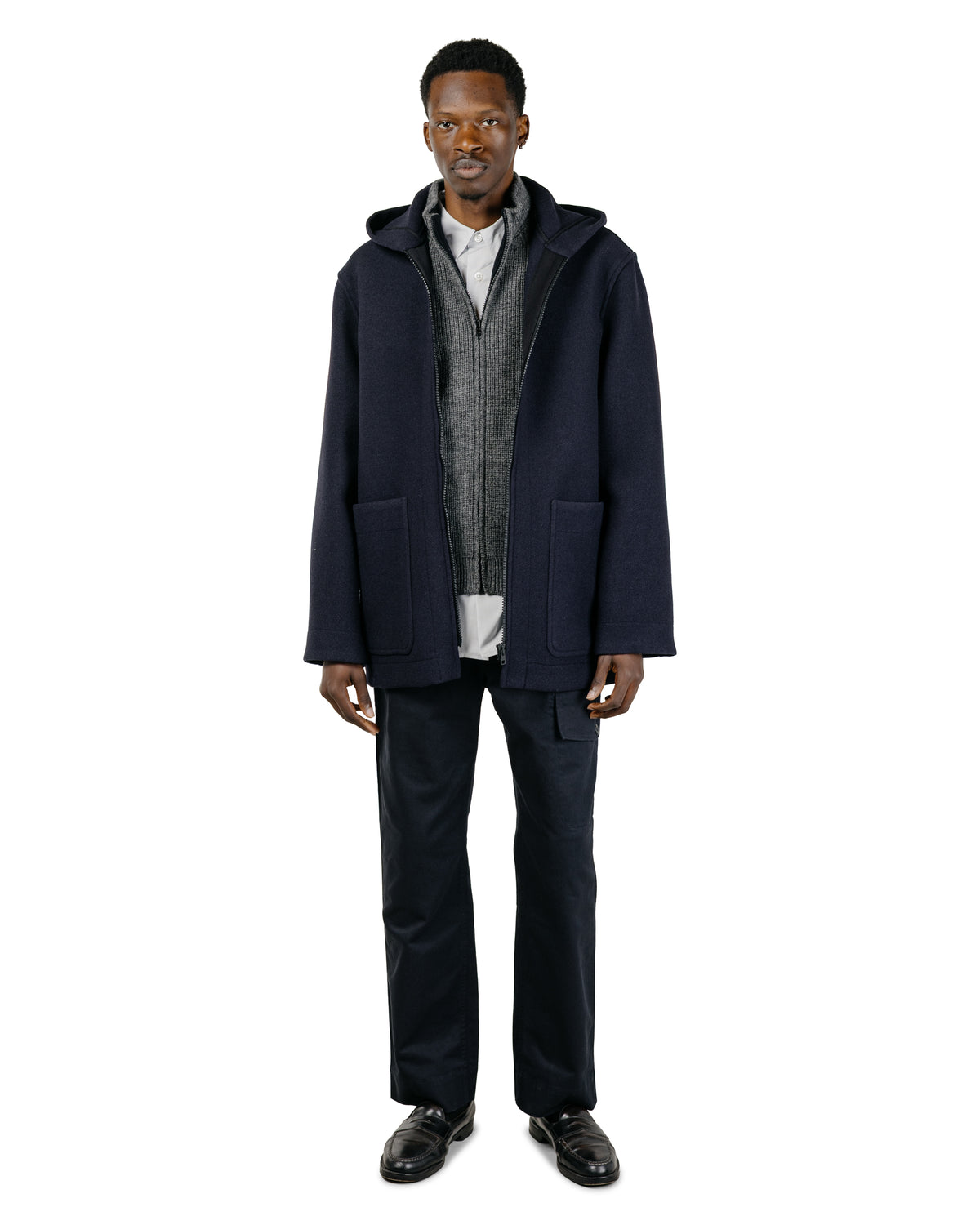 MHL Zip Through Duffle Double Wool Melton Dark Navy