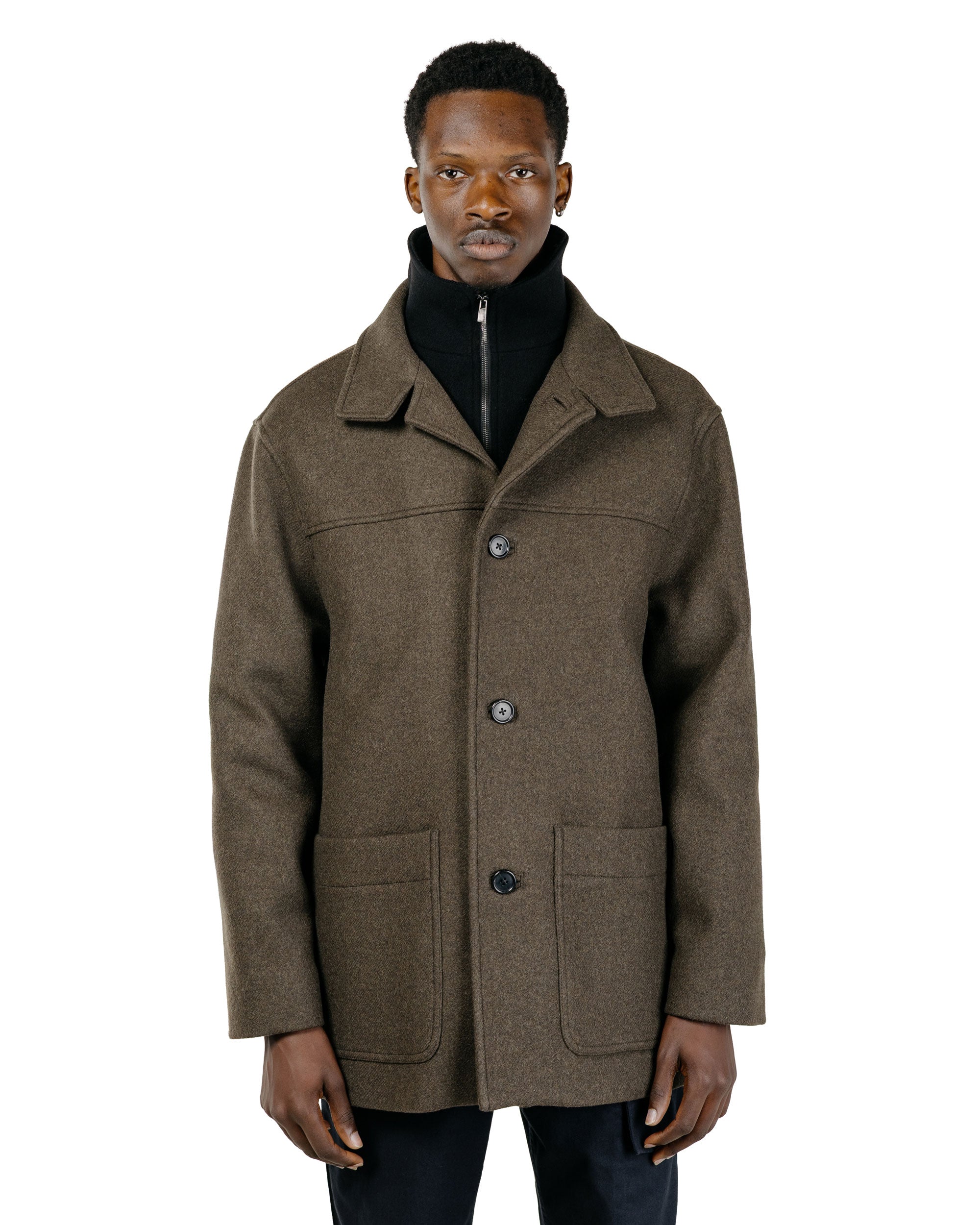 Margaret Howell Double Collar Coat Firm Wool Melton Khaki