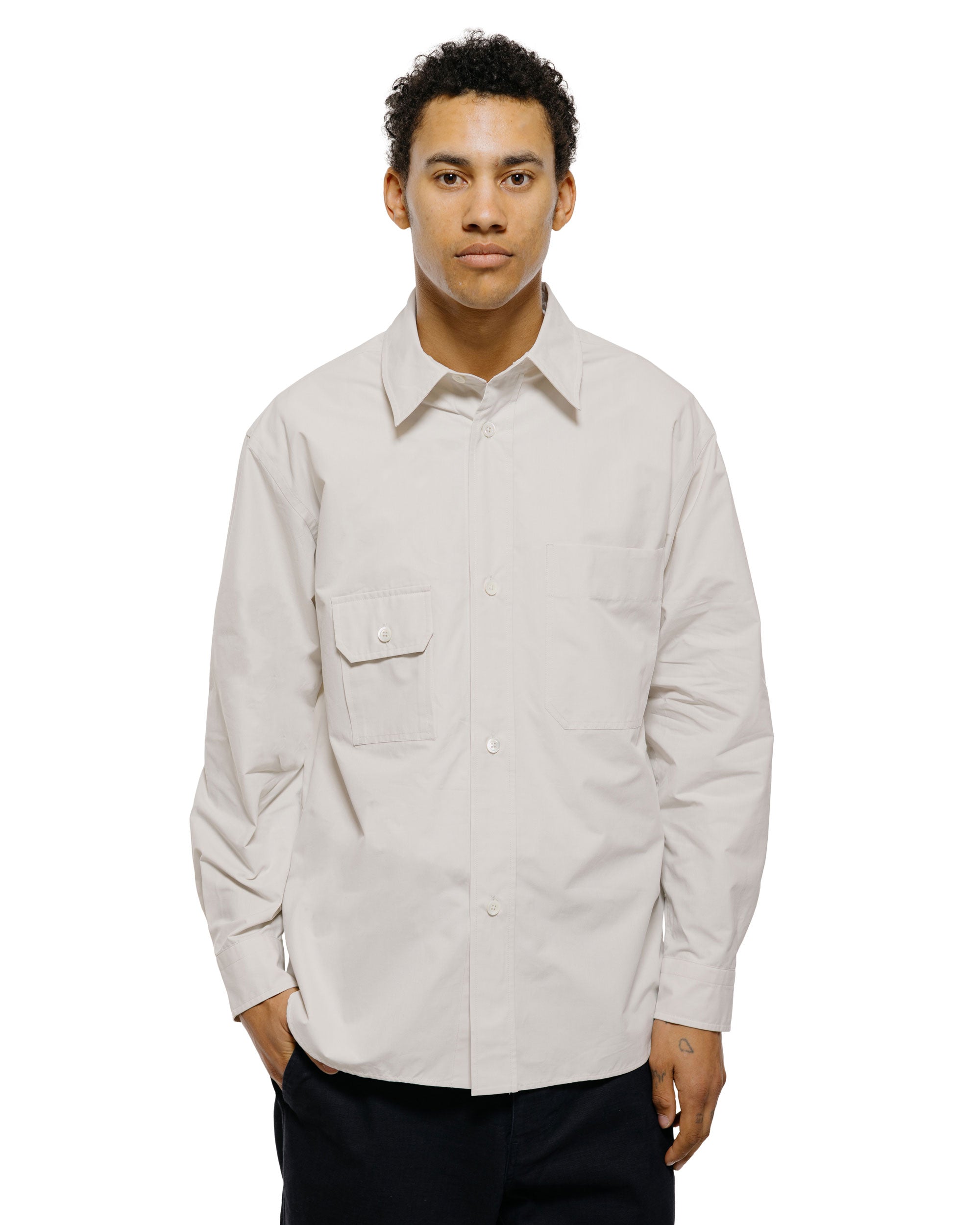 Margaret Howell Odd Pocket Shirt Yarn Dye Cotton Poplin Parchment
