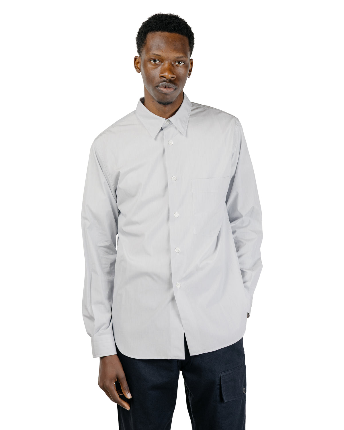 Margaret Howell Basic Shirt Cotton Micro Stripe WhiteNavy