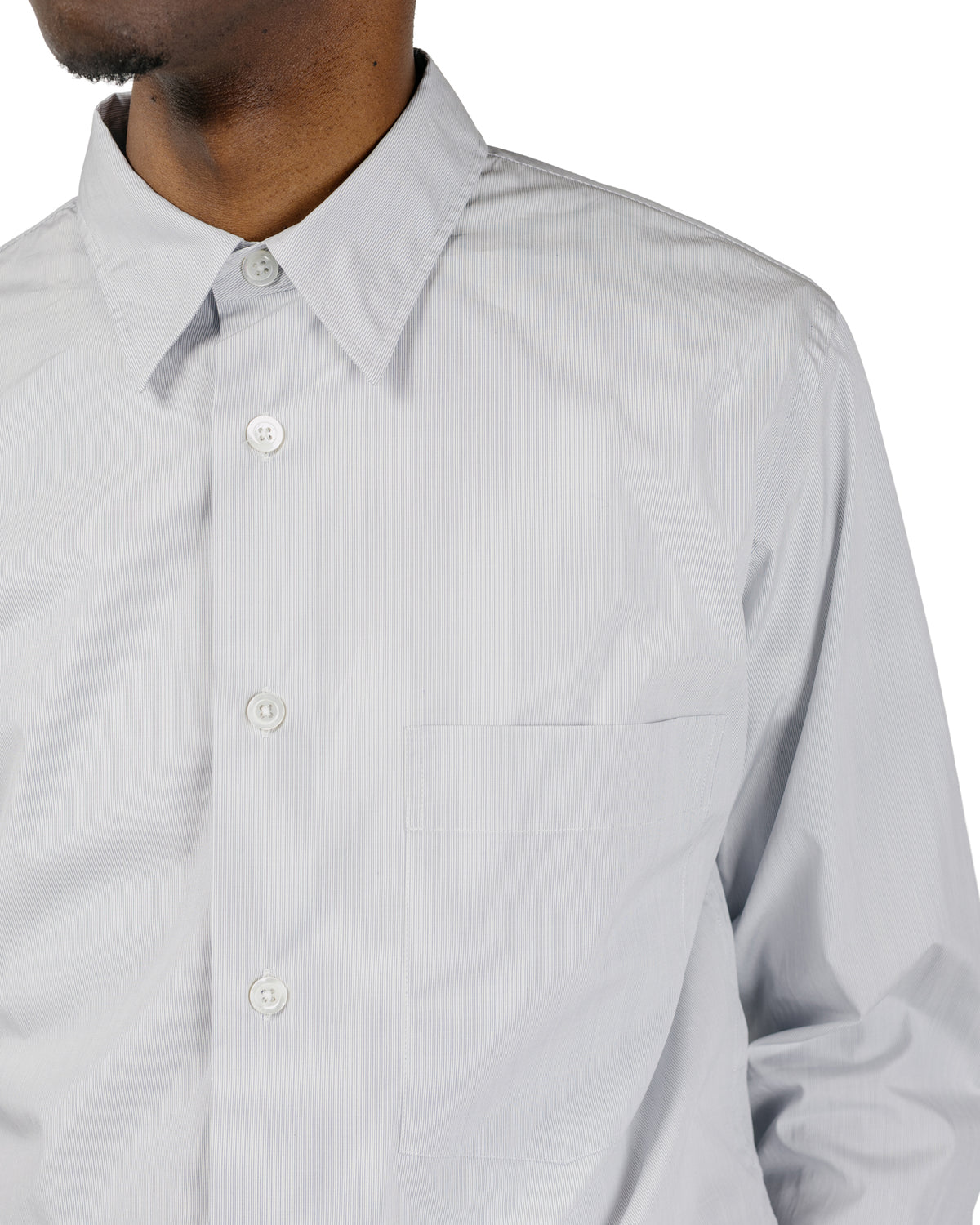 Margaret Howell Basic Shirt Cotton Micro Stripe WhiteNavy