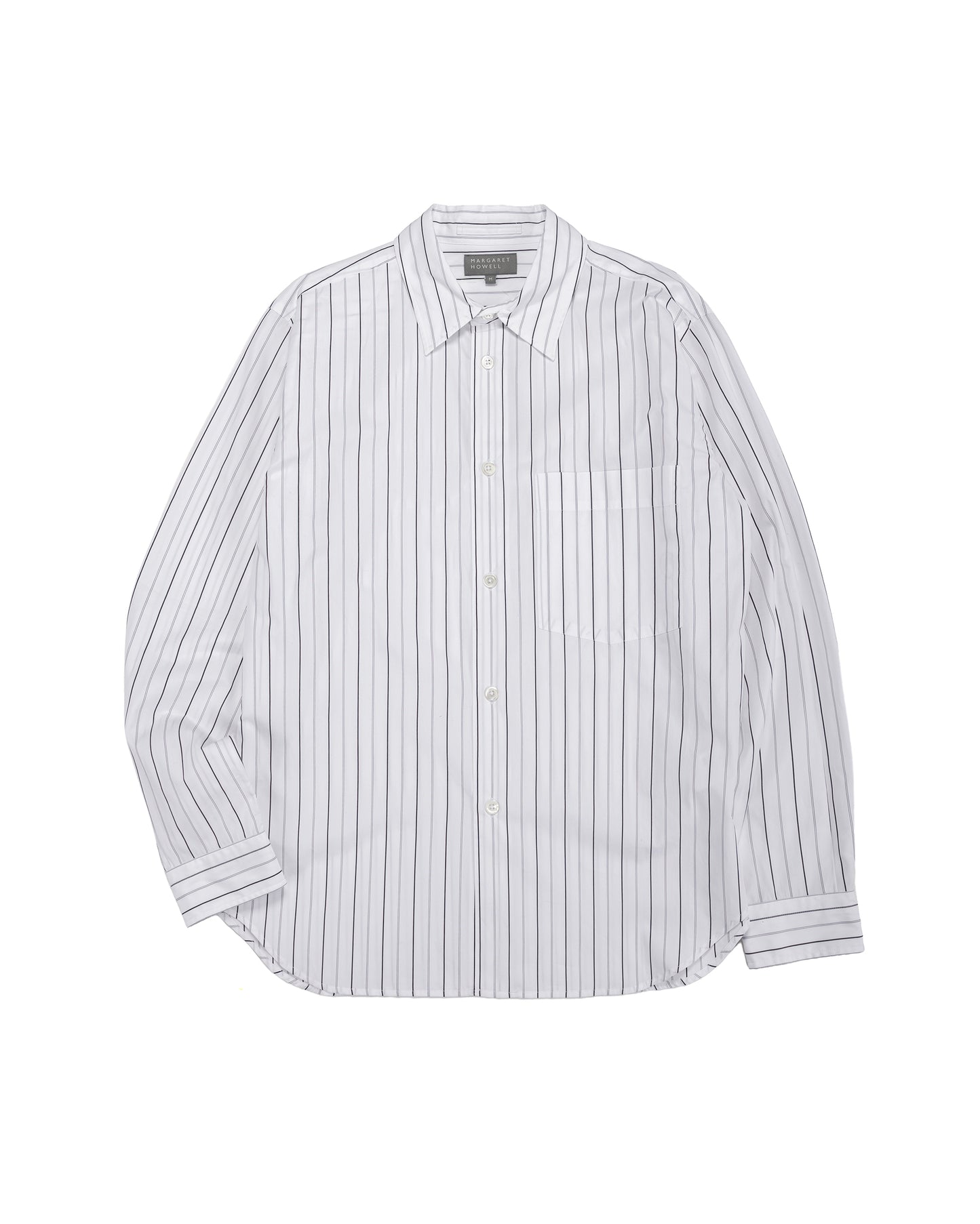 Margaret Howell Basic Shirt Wide Graphic Stripe Cotton White/Charcoal