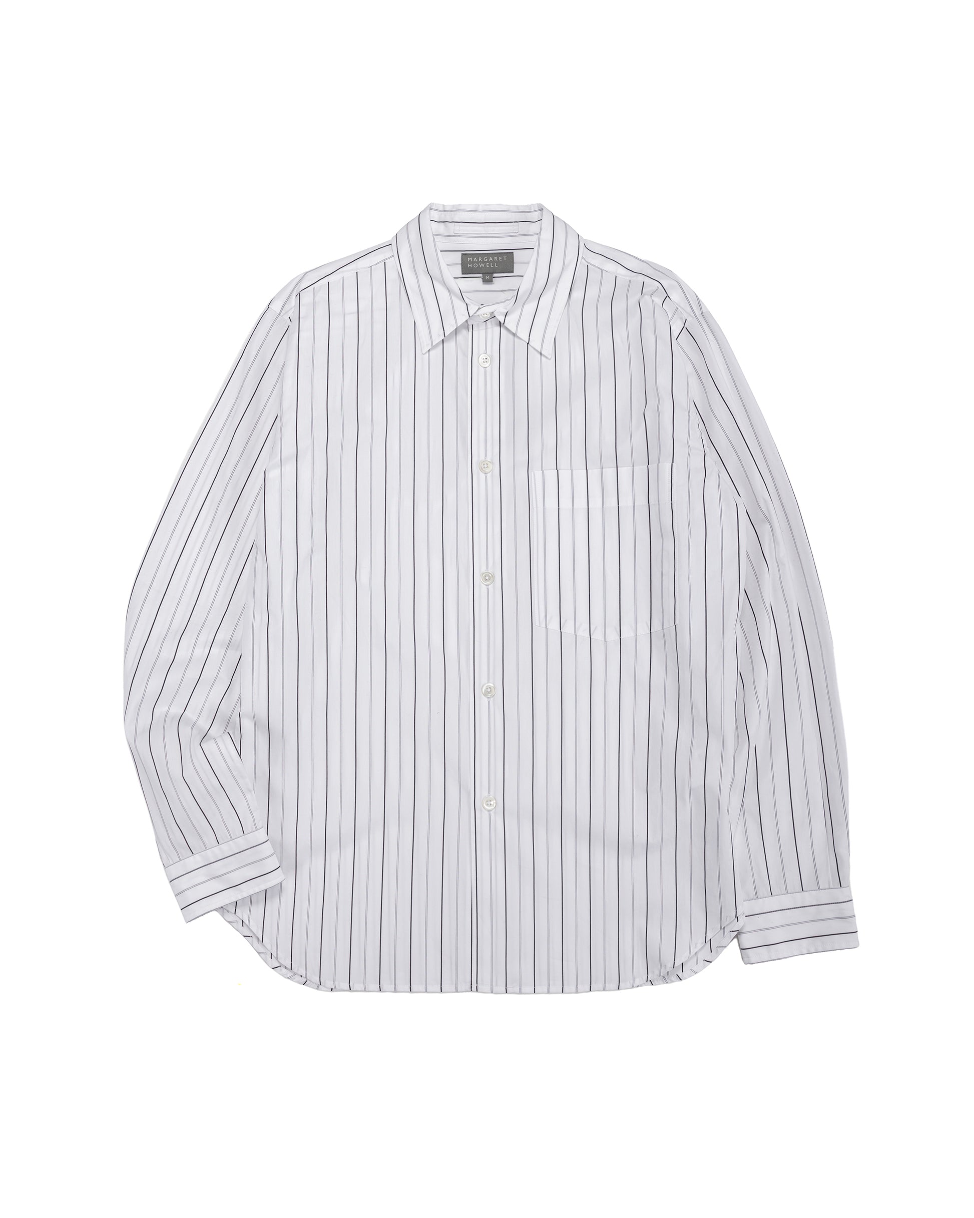 Margaret Howell Basic Shirt Wide Graphic Stripe Cotton White/Charcoal