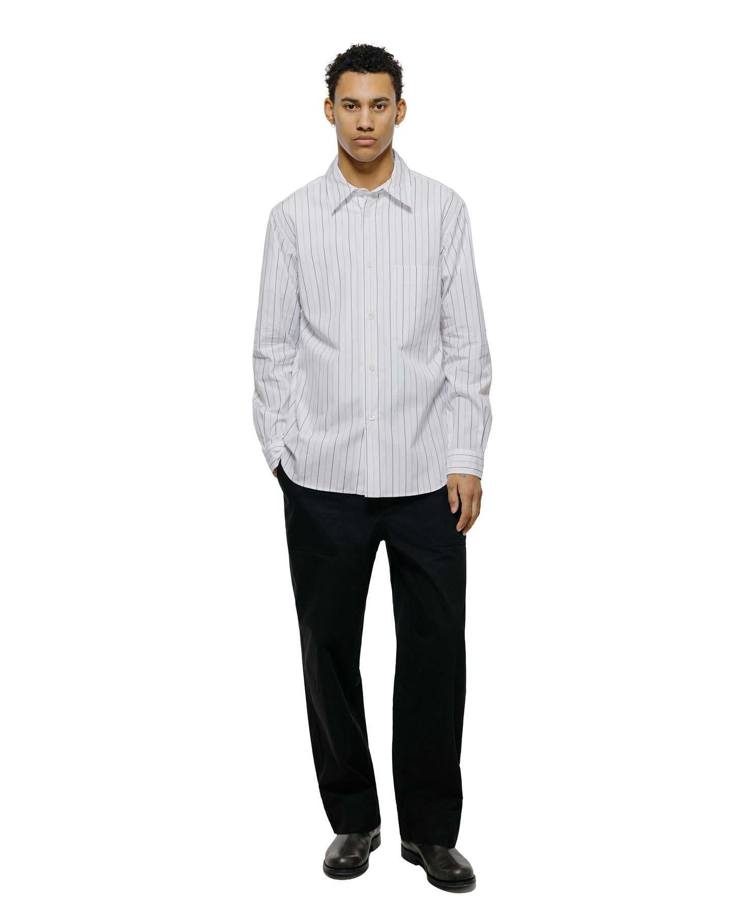 Margaret Howell Basic Shirt Wide Graphic Stripe Cotton White/Charcoal