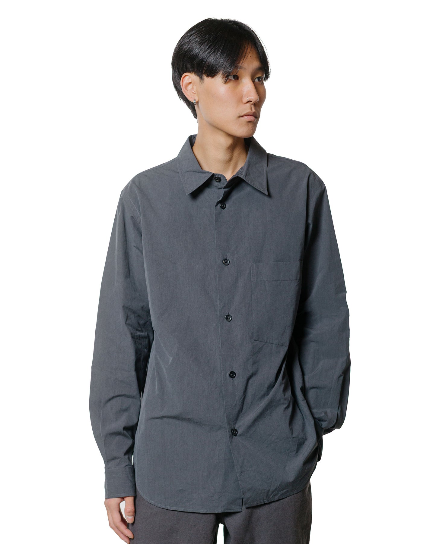 Margaret Howell Basic Shirt Yarn Dye Cotton Shirting Charcoal