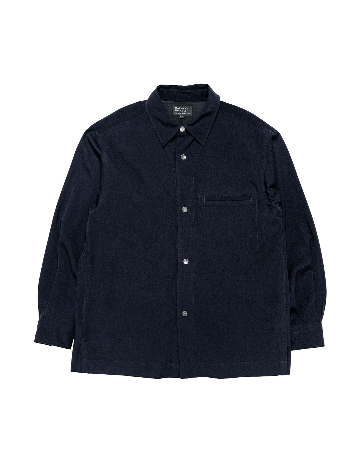 Margaret Howell Half Lined Shirt Brushed Fluid Wool Twill Navy
