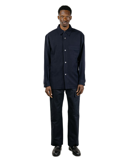 Margaret Howell Half Lined Shirt Brushed Fluid Wool Twill Navy