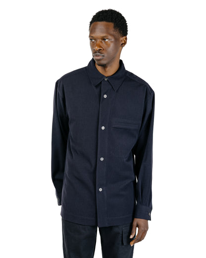 Margaret Howell Half Lined Shirt Brushed Fluid Wool Twill Navy
