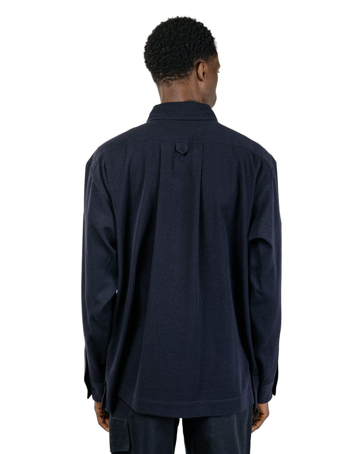 Margaret Howell Half Lined Shirt Brushed Fluid Wool Twill Navy
