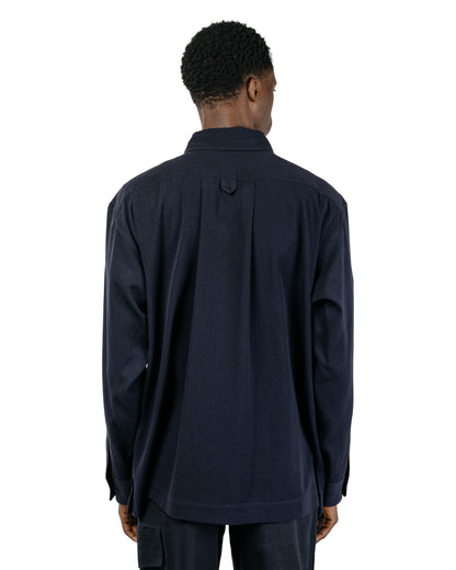 Margaret Howell Half Lined Shirt Brushed Fluid Wool Twill Navy