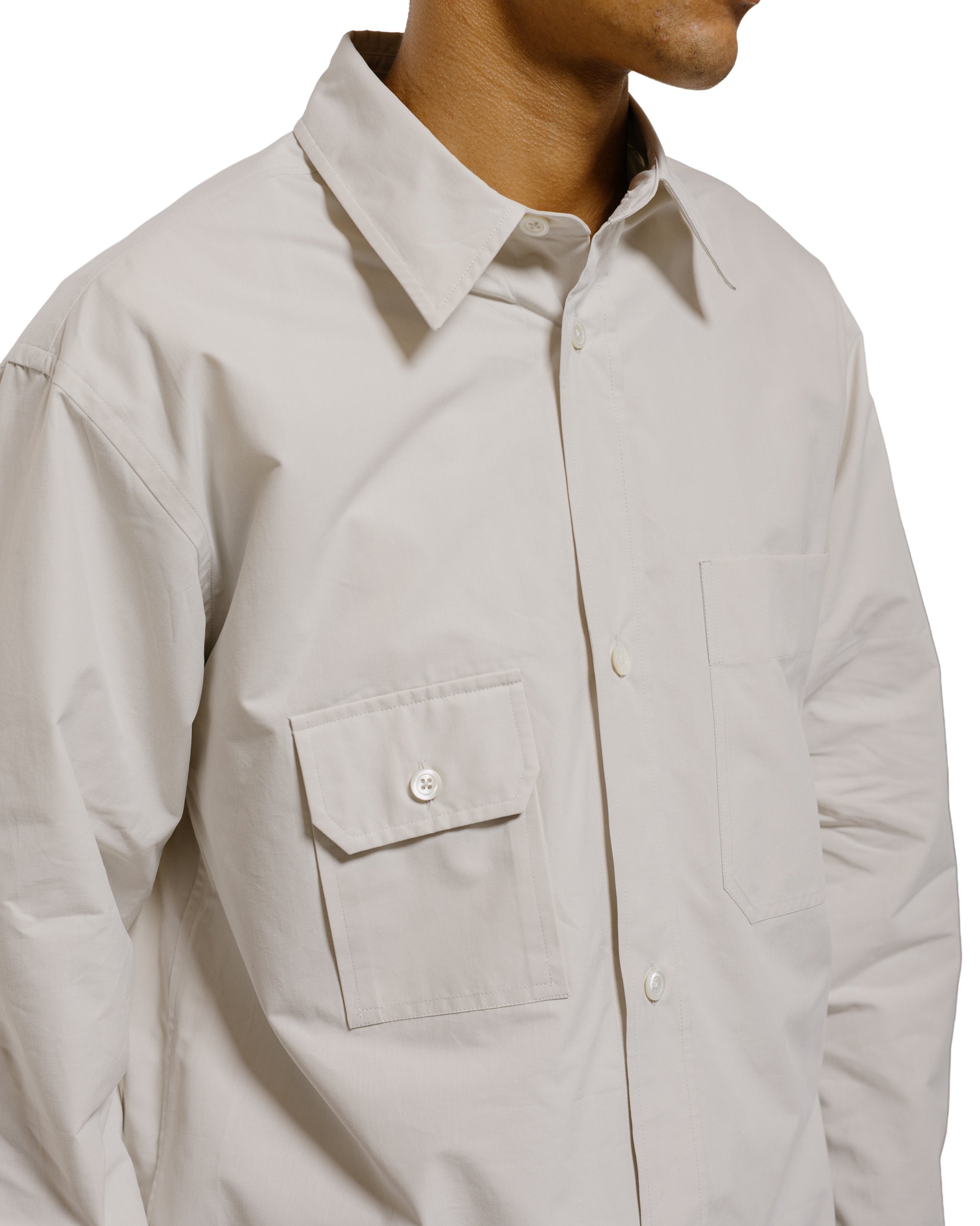 Margaret Howell Odd Pocket Shirt Yarn Dye Cotton Poplin Parchment