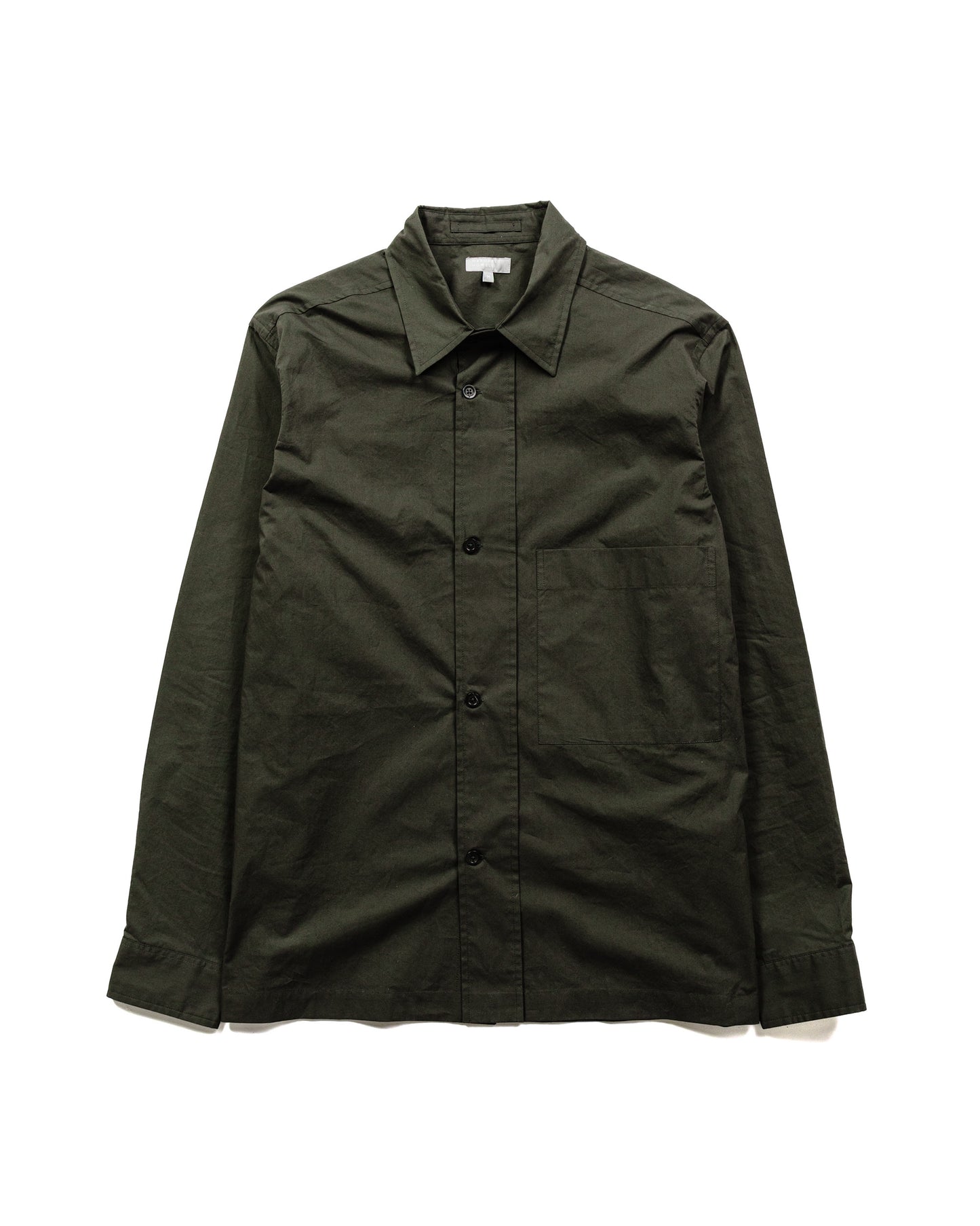 Margaret Howell Offset Placket Shirt Fine Cotton Poplin Dark Green