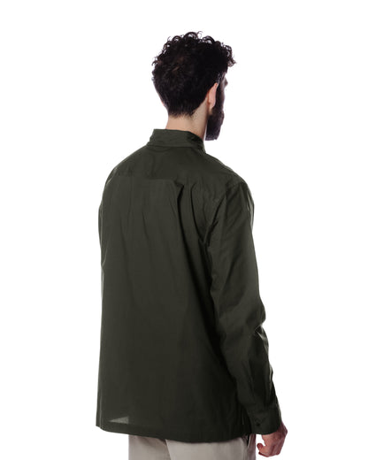 Margaret Howell Offset Placket Shirt Fine Cotton Poplin Dark Green Back