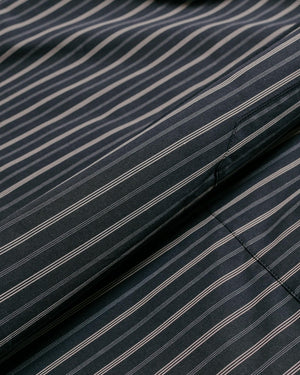 Margaret Howell Oversized Collarless Shirt Triple Stripe Cotton BlackStone fabric