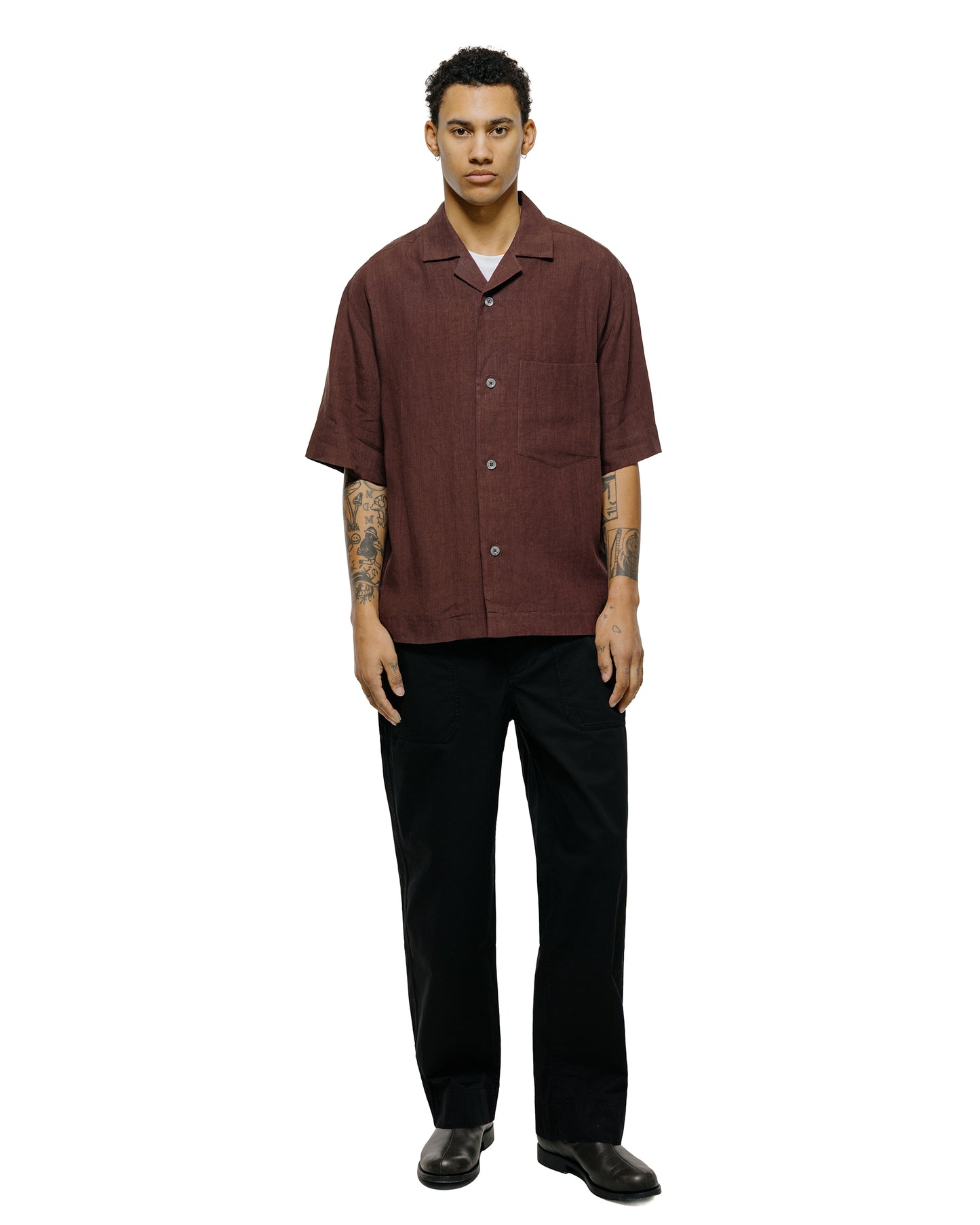 Margaret Howell Revere Collar Shirt Soft Linen Poplin Mahogony