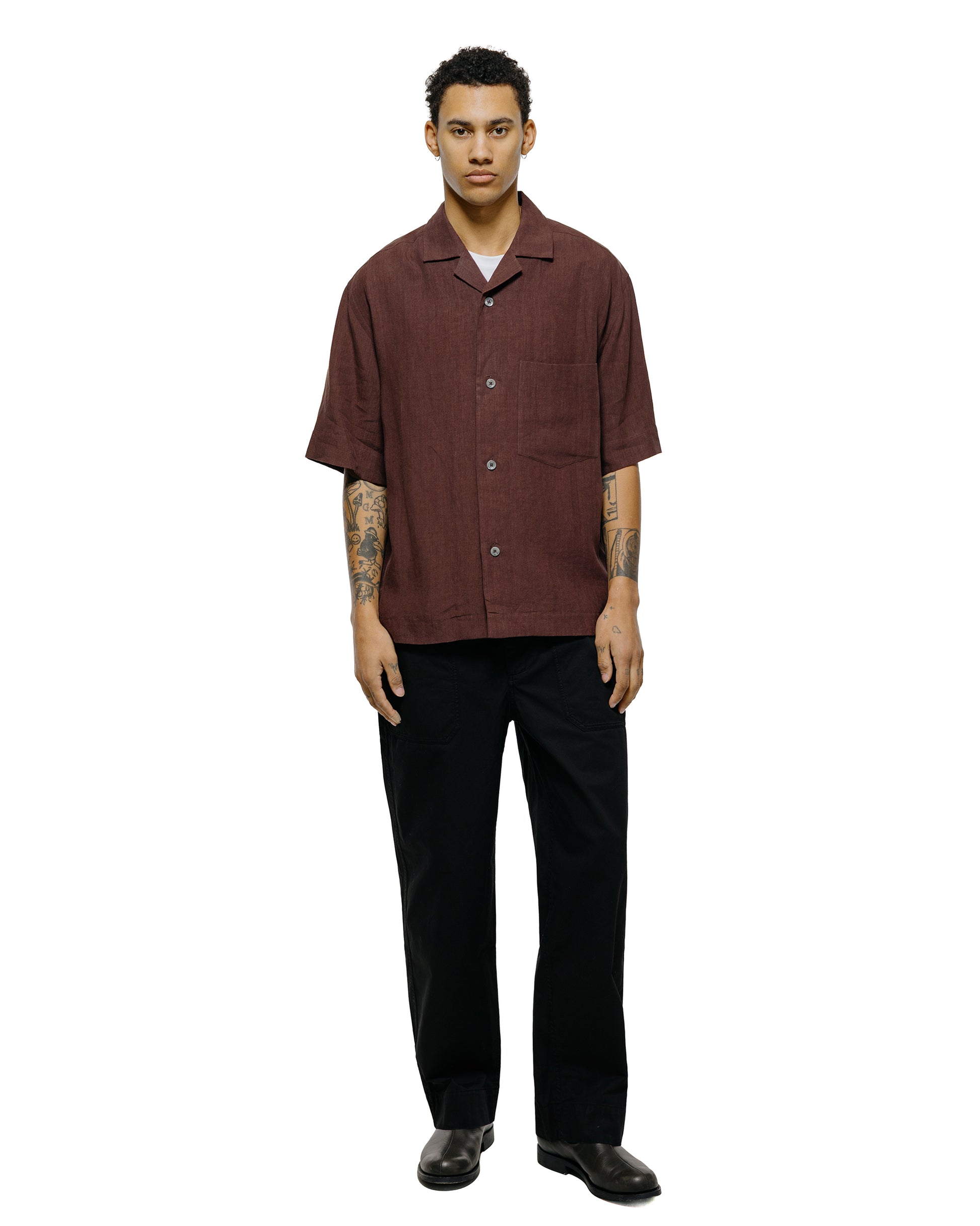 Margaret Howell Revere Collar Shirt Soft Linen Poplin Mahogony