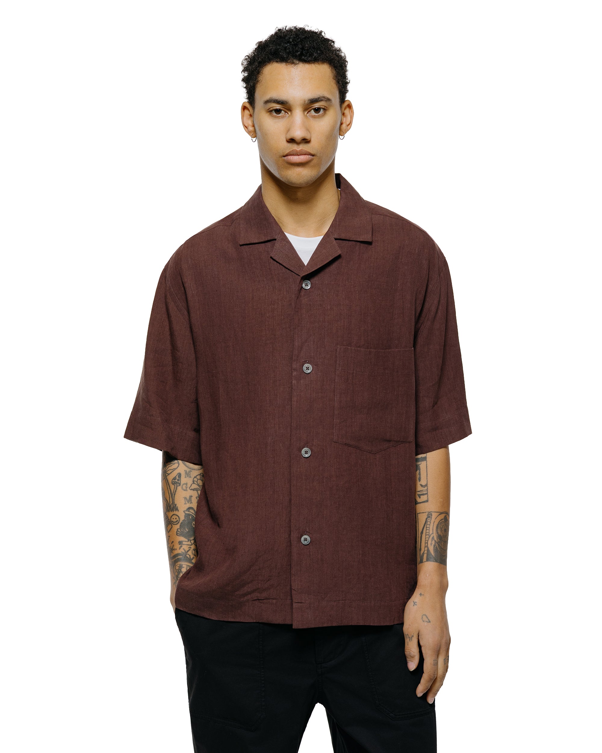 Margaret Howell Revere Collar Shirt Soft Linen Poplin Mahogony