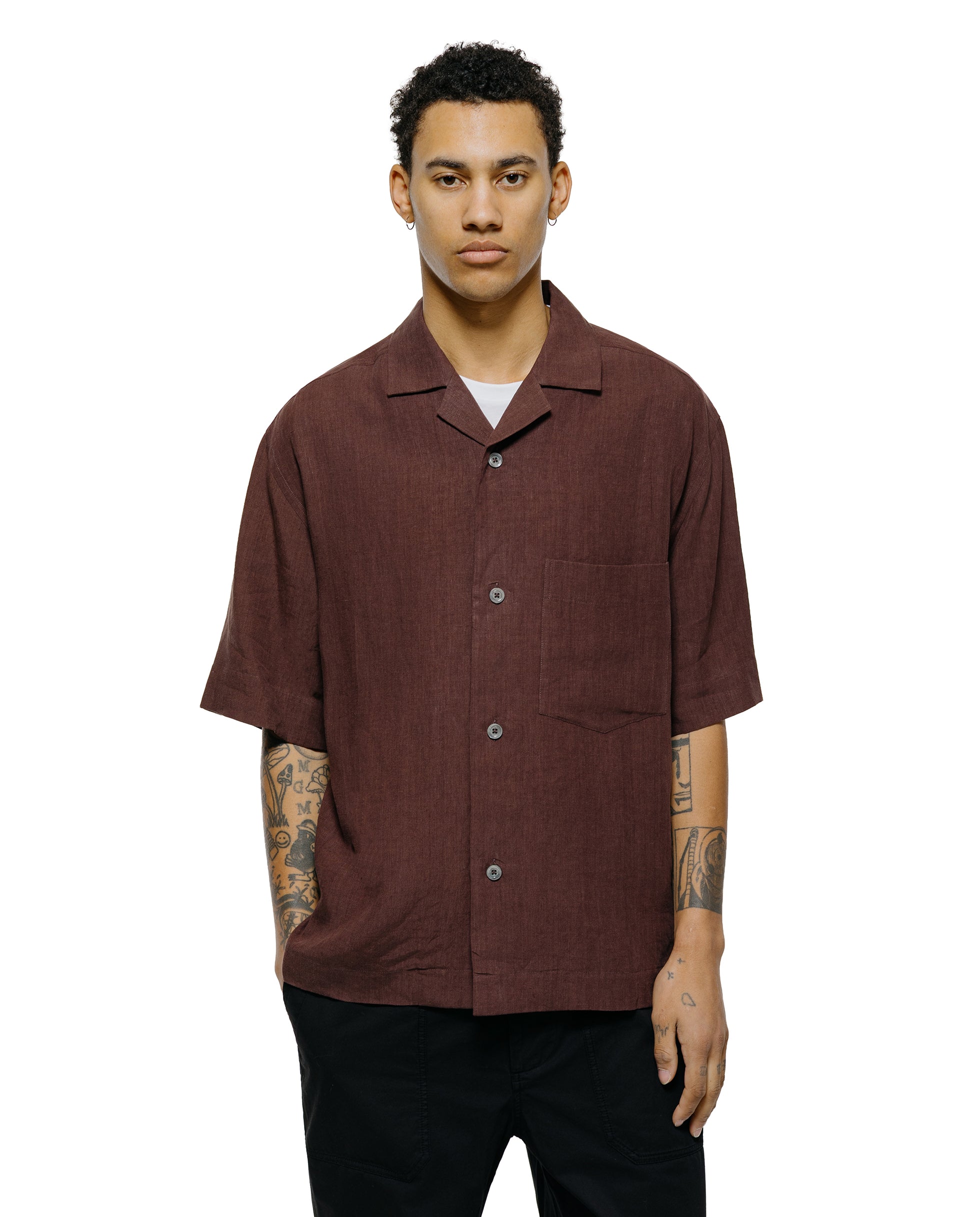 Margaret Howell Revere Collar Shirt Soft Linen Poplin Mahogony