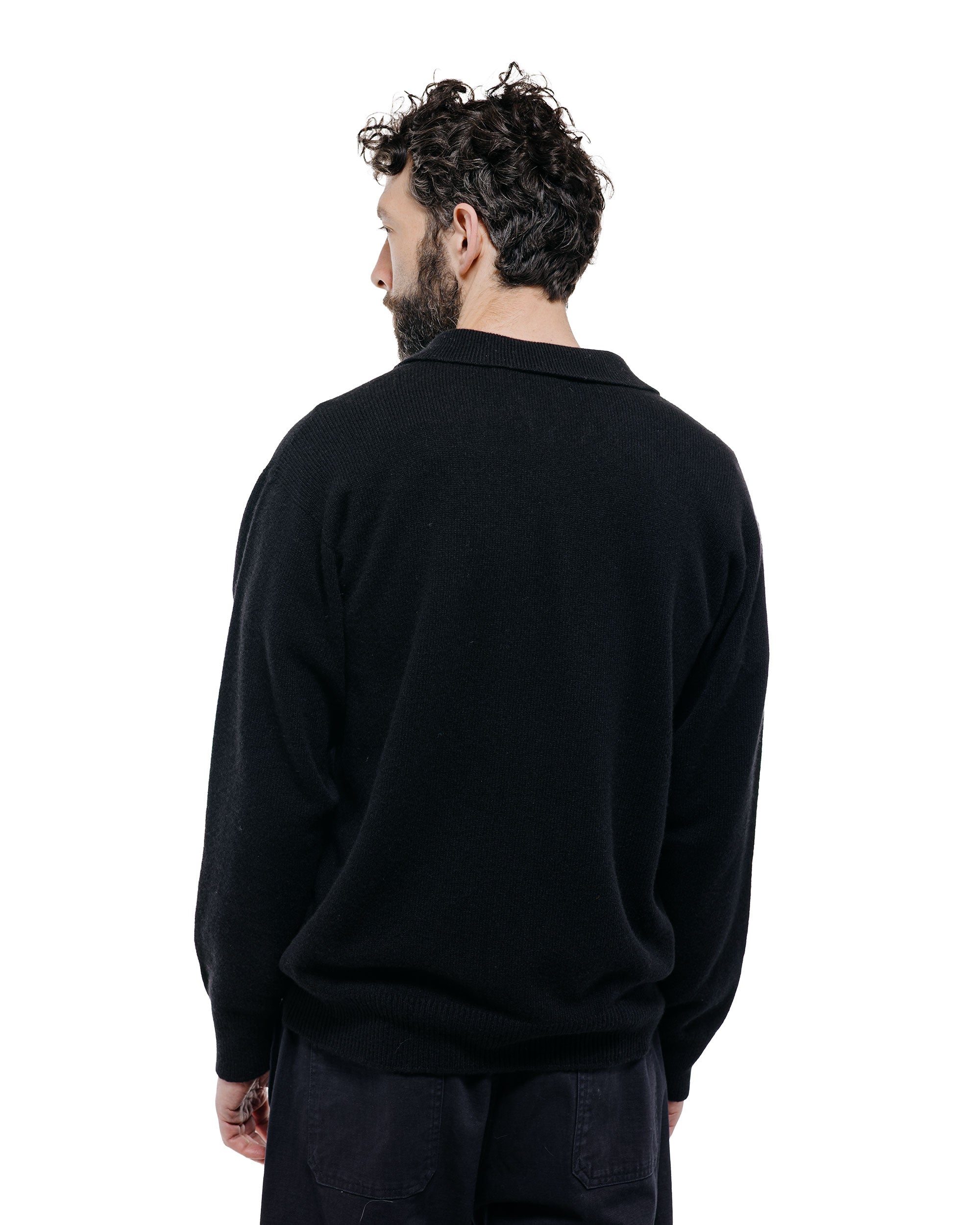 Margaret Howell Seamless Pocket Polo Shirt Merino Cashmere Black