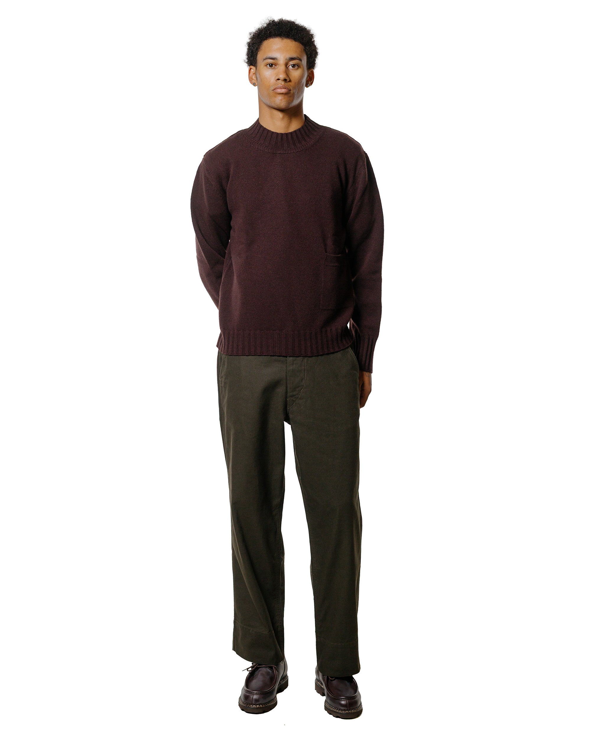 MARGARET HOWELL LAMBSWOOL COTTON Ⅱ Margaret Howell Single Pocket Crew Geelong Lambswool Mahogany