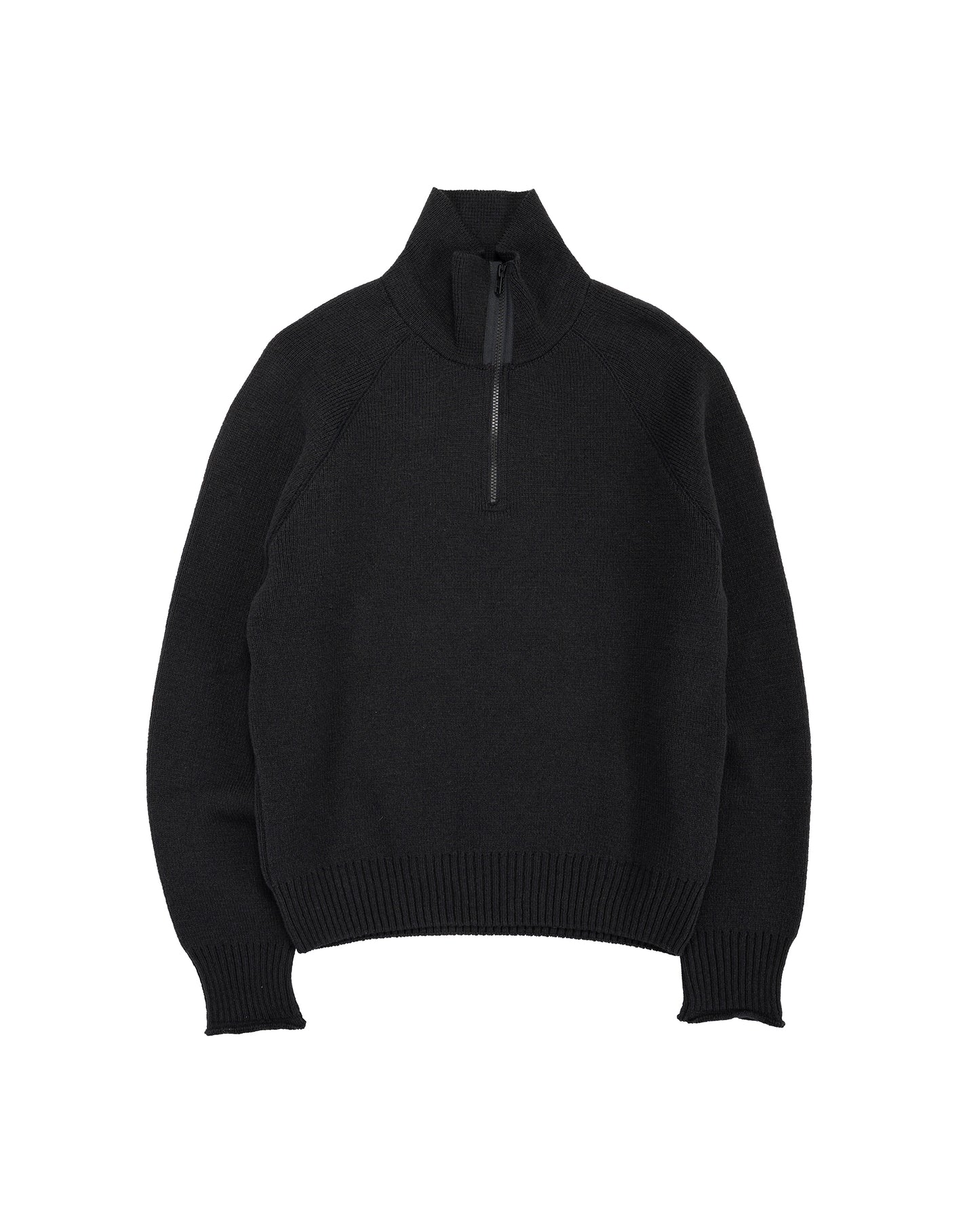 Margaret Howell Zip Up Polo Jumper Wool Cotton Black