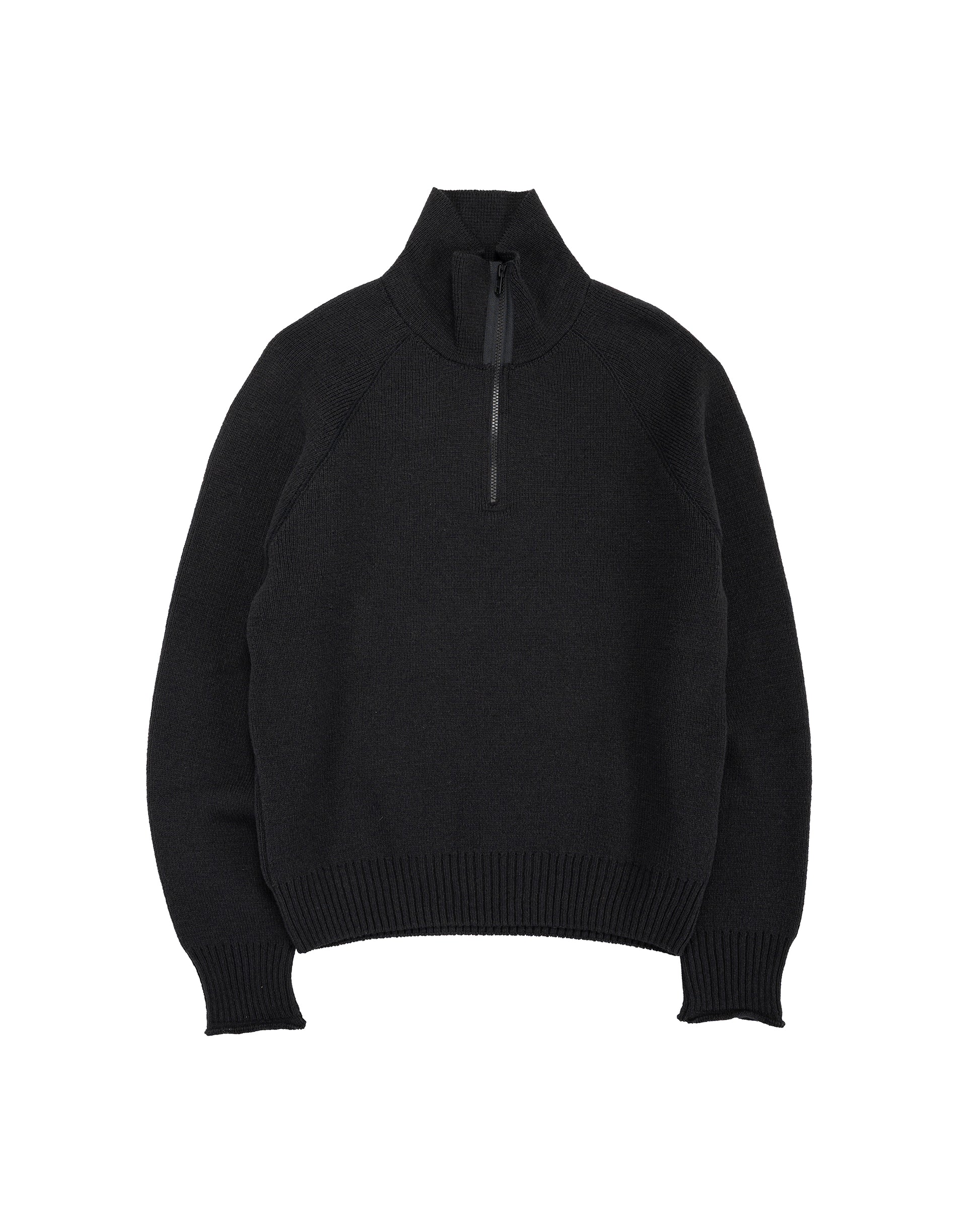 Margaret Howell Zip Up Polo Jumper Wool Cotton Black