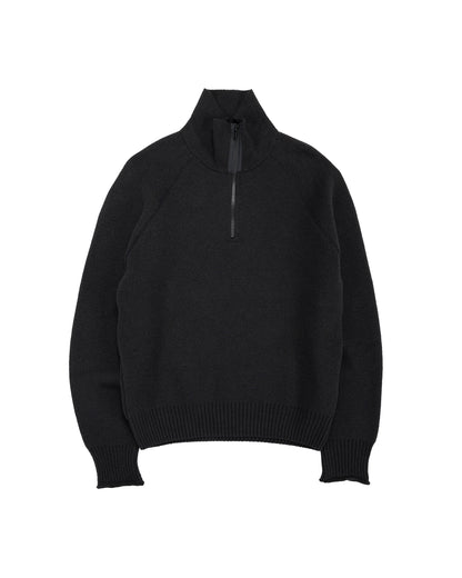 Margaret Howell Zip Up Polo Jumper Wool Cotton Black