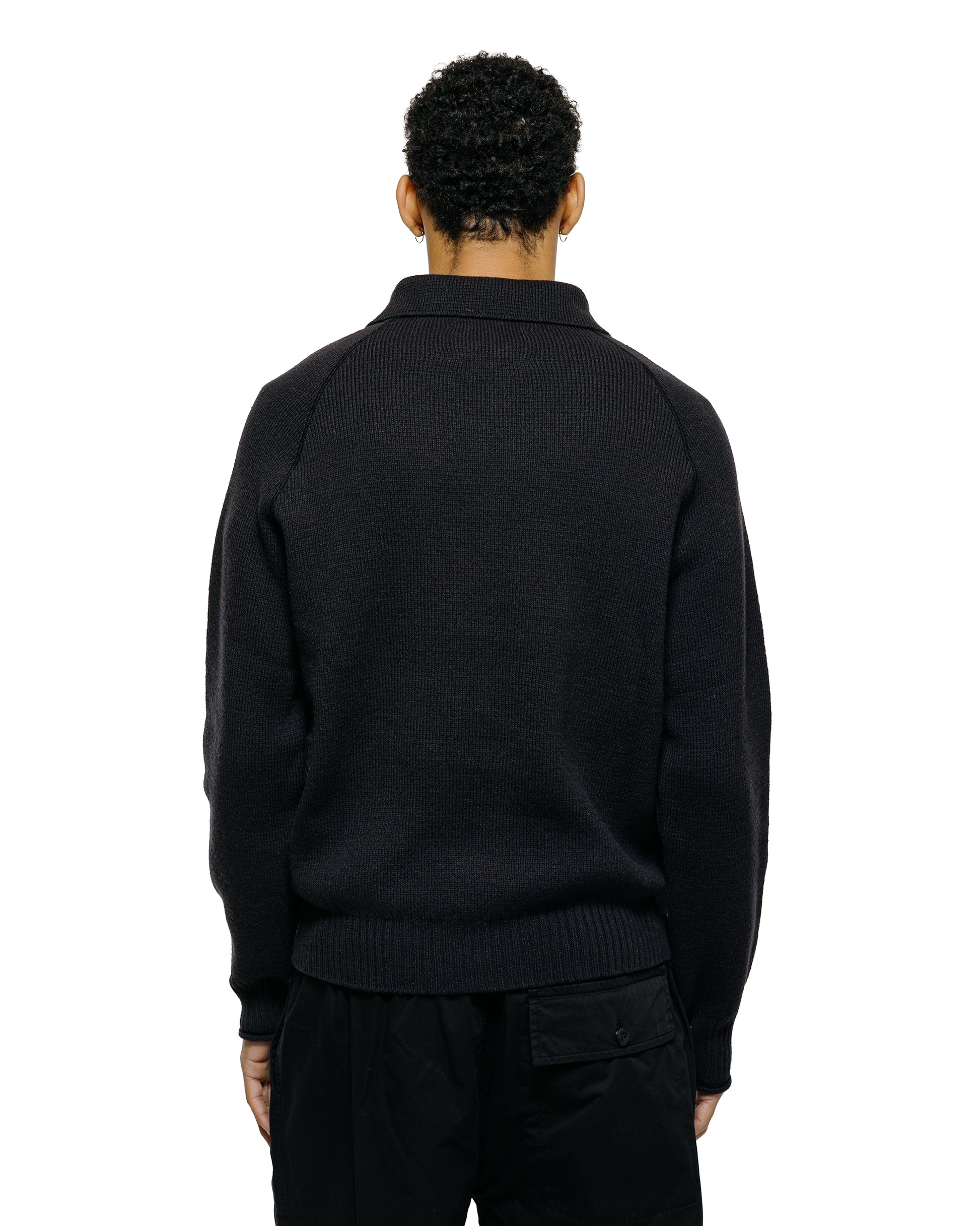 Margaret Howell Zip Up Polo Jumper Wool Cotton Black