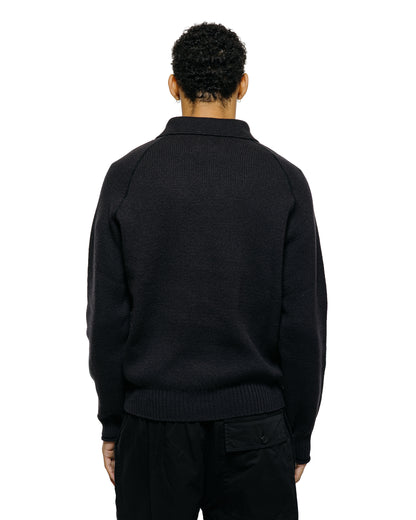 Margaret Howell Zip Up Polo Jumper Wool Cotton Black