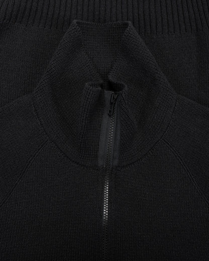 Margaret Howell Zip Up Polo Jumper Wool Cotton Black
